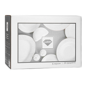 Набор столовой посуды 24 предмета DROPS (десертная 19см-6шт/обеденная 27см-6шт/суповая 23см-6шт/блюдо овальное 30см-1шт/салатник 20см-1шт) фарфор 000000000001219751