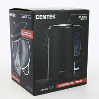 Чайник  металлический 1,7л CENTEK CT-0020 Black мощность 2200W бесшовная колба двойные стенки черный пластик 000000000001211268