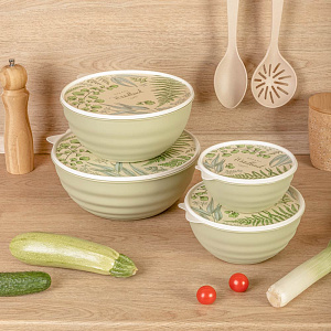 Миска с крышкой 1,55л PHIBO WAVE с декором зеленый пластик 000000000001222402