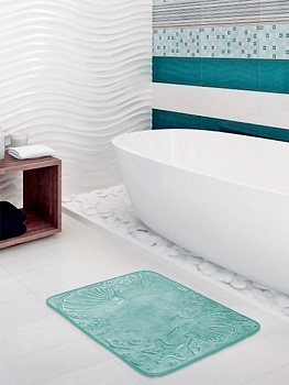 Коврик для ванны 50х70см DE'NASTIA Collection РАКУШКИ memory голубой полиэстер 000000000001177063