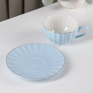 Пара чайная 200мл/15см ДОЛЯНА Вивьен голубая фарфор 000000000001210605