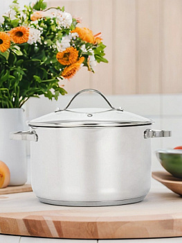 Кастрюля 3,5л 20х12,5см FORA два носика крышка-друшлаг индукция нержавеющая сталь 000000000001222438