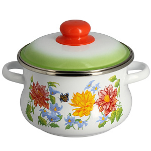 Кастрюля 2л СТАЛЬЭМАЛЬ Цветочная эмалированная сталь 000000000001101617