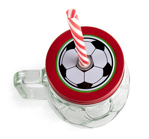 Кружка-банка с трубочкой 480мл Мяч стекло 000000000001217380