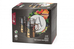 Набор стаканов в подстаканнике 2шт 250мл APOLLO GENIO Cite Gold CTG-250 000000000001192564