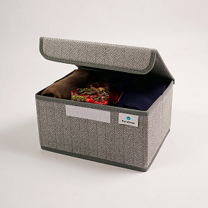 Коробка для хранения вещей 25x19x13см РУТАУПАК с откидной крышкой серая ткань 000000000001211963