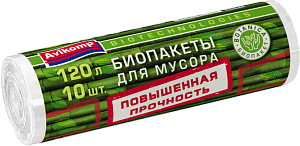 ПАКЕТЫ для мусора повышенной прочности биоразлагаемые BOTANICA 120л 10шт/рулон белые 87723 000000000001194041