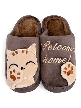 Туфли домашние-тапки р.42-43 LUCKY Коты коричневый полиэстер 000000000001187788
