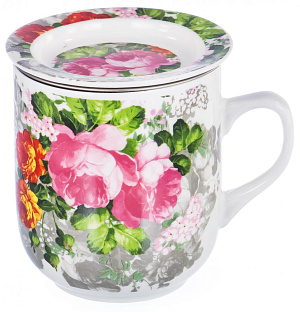 Кружка 350мл заварочная фарфор с металлическим ситом Цветение подарочная упаковка Флора Olaff 124-01122 000000000001197829