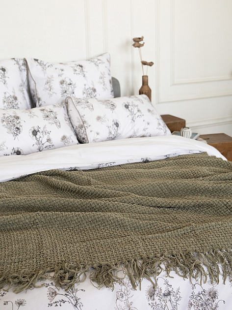 Плед 150x200см DE'NASTIA плетеный зеленый хлопок/шенилл 000000000001230286