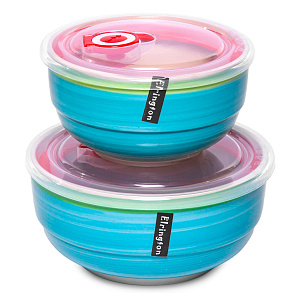 Набор салатников 2шт ELRINGTON АЭРОГРАФ Зелень лета пластиковые крышки керамика 000000000001211169