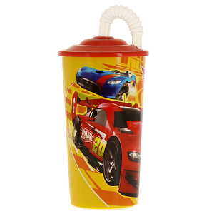 Бокал с крышкой и трубочкой Хот Вилс, 450мл, пластик 000000000001171355