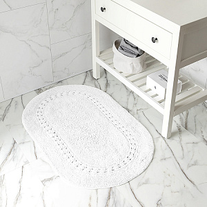 Коврик для ванной 60x100см DE'NASTIA овал кружево2 белый хлопок 100% 000000000001219247