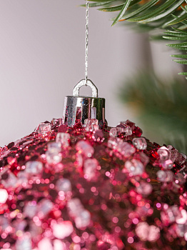 Набор новогодних шаров 3шт 8см Пайетки бусины розовая роза пластик 000000000001208648