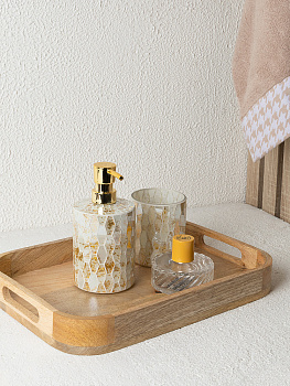 Диспенсер для жидкого мыла 400мл 8,3x8,3x17см DE'NASTIA мозаика мрамор золотой/белый стекло/пластик 000000000001229624