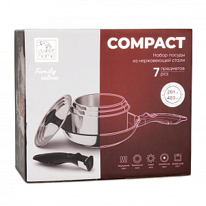 НаНабор посуды для приготовления 7 предметов SWEET HOME COMPACT (кастрюли 1,5/2,2/3л, крышка 16/18/20см, сковорода 24см, съемные ручки) нержавеющая сталь НаНабор посуды для приготовления 7 предметов SWEET HOME COMPACT (кастрюли 1,5/2,2/3л, крышка 16/18/20см, сковорода 24см, съемные ручки) нержавеющая сталь 000000000001220097