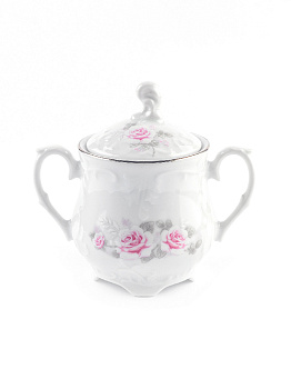 Сахарница 250мл CMIELOW Рококо Бледная роза отводка платиной фарфор 000000000001214841