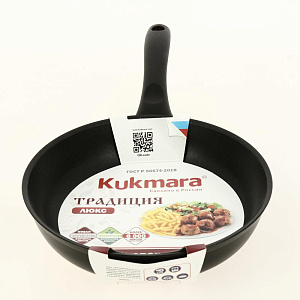 Сковорода 22х6см KUKMARA утолщенное дно 6мм антипригарное покрытие черный литой алюминий 000000000001011236