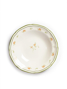 Тарелка суповая 22см 450мл DE'NASTIA Provence цветочный принт зеленая кайма фарфор 000000000001231311