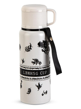 Термос 600мл ST с клапаном цветы белый нержавеющая сталь 000000000001229292