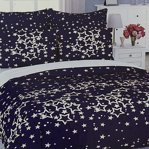Комплект постельного белья Евро LUCKY Звездная ночь пододеяльник215х220см простыня220х240см наволочки50х70см-2шт синий поплин 100%хлопок 000000000001208096