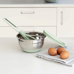 Миска для приготовления 1,4л 18см DE'NASTIA с крышкой мятный нержавеющая сталь/силикон 000000000001219647