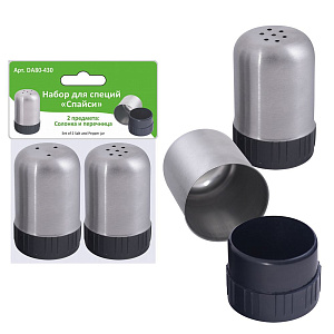 Набор для специй 2 предмета D3,6см, h5,5см МУЛЬТИДОМ Спайси солонка перечница корпус из нержавеющей стали крышка из пластмассы полипропилен 000000000001192445