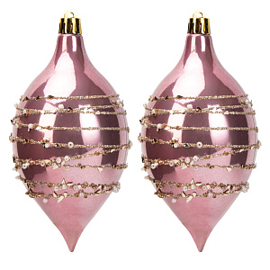 Набор новогодних украшений 2шт 13х7см Сосулька розовая роза пластик 000000000001208650