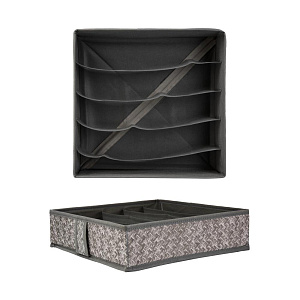 Набор органайзеров для хранения нижнего белья/носков 2шт 33х33х10см  ручка из ткани 16 ячеек + 5 ячеек разделителями меандр серый флизелин/картон 000000000001221541