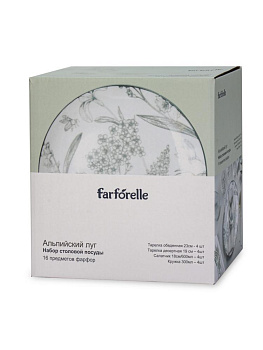 Набор столовой посуды 16 предметов FARFORELLE Альпийский луг (обеденая 23см-4шт/десертная 18см-4шт/салатник 18см-4шт/кружка 300мл-4шт) фарфор 000000000001229493