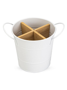 Подставка для столовых приборов 11,5х11х8,5см белый железо/бамбук 000000000001228338