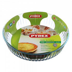 Форма для выпечки 26см PYREX круглая высокий гофро-борт стекло 000000000001011099