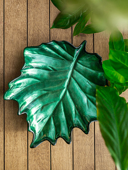 Блюдо сервировочное 23см EFE GLASS Лист металлик зеленый стекло 000000000001213527