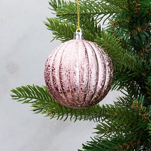 Набор новогодних шаров 3шт 8см Рельеф розовая роза пластик 000000000001208653