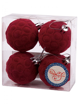 Новогоднее подвесное украшение Шары уют бордо бархат из полистирола 4шт 6x6x6см 81915 000000000001201812