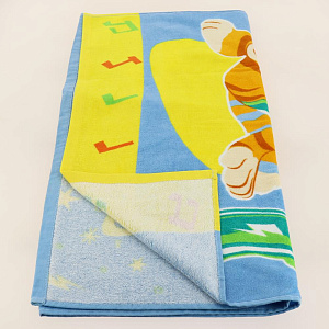 Махровые полотенца 44 котёнка Лампо синий, 100% хлопок. Материал - махра/велюр, яркий детский рисунок . Размер 60 х 120 см.108561 000000000001196748