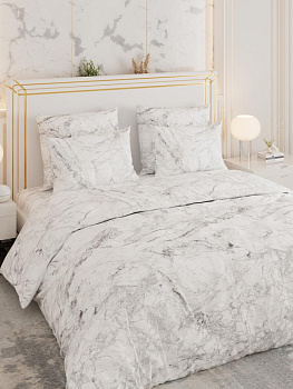 Комплект постельного белья Евро LUCKY (пододеяльник 200х220см, простыня 220х240см, наволочки 50х70см-2шт) Мрамор белый поплин хлопок 000000000001225214