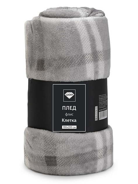 Плед 190x200см LUCKY Клетка серый флис полиэстер_MP 000000000001229781