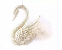 Декоративное украшение Лебедь 10см белый пластик 000000000001220883