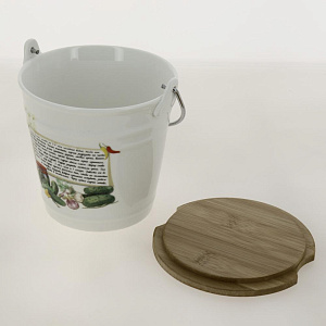 Салатник-ведерко 15х13,9х14,3см LARANGE Огурчики бамбуковая крышка фарфор 000000000001091222