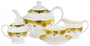 Набор чайный фарфор 15шт 6чашка/6блюдец/чайник/сахарница/молочник подарочная упаковка Эстелла 123-16003 000000000001197860