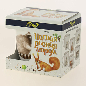 Кружка 380мл PRIORITY Наглая рыжая морда Енот подарочная упаковкакостяной фарфор 000000000001193676