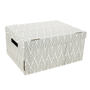 Коробка для хранения 37x28x18см Листья серый крышка-дно белый/бурый 000000000001205102