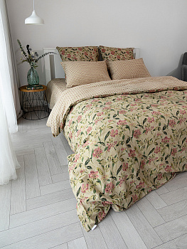 КомплектПостельногоБельяЕвроDE'NASTIA(пододеяльник200х220Простыня230х260Наволочки50x70см2шт70х70см2шт)VisionЦветыОрнаментЗеленыйТемноРозовыйЖатыйХлопо 000000000001227507