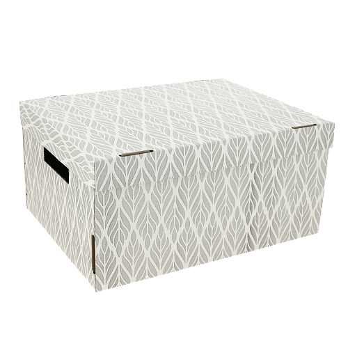 Коробка для хранения ЛИСТЬЯ-серый 370x280x180мм Крышка-дно белый/бурый Т23 Е Д20104/№2 000000000001205102