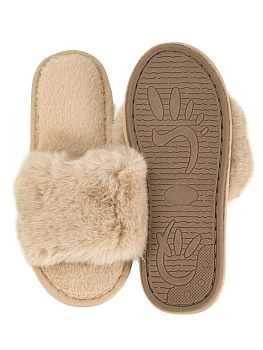 Тапочки домашние 36-37 женские меховые открытые бежевый полиэстер/ПВХ 000000000001228866