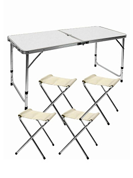 Стол складной со стульями 4шт 120х60х70см / 27,5х32х35см белый металл 000000000001227418