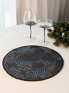 Салфетка сервировочная 35см DE'NASTIA волна с подкладом с окантовкой синий бисер 000000000001229583