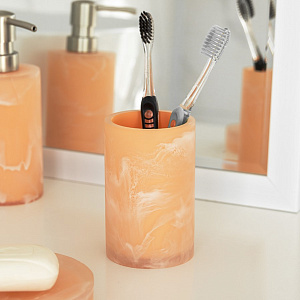 Стакан для зубных щёток DE'NASTIA мрамор розовый полирезина 000000000001213506