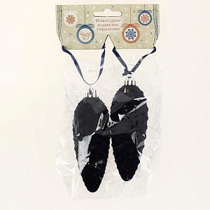 Новогоднее подвесное украшение Шишки синий бархат из полистирола 2шт 11,5x3,5x3,5см 81890 000000000001201821